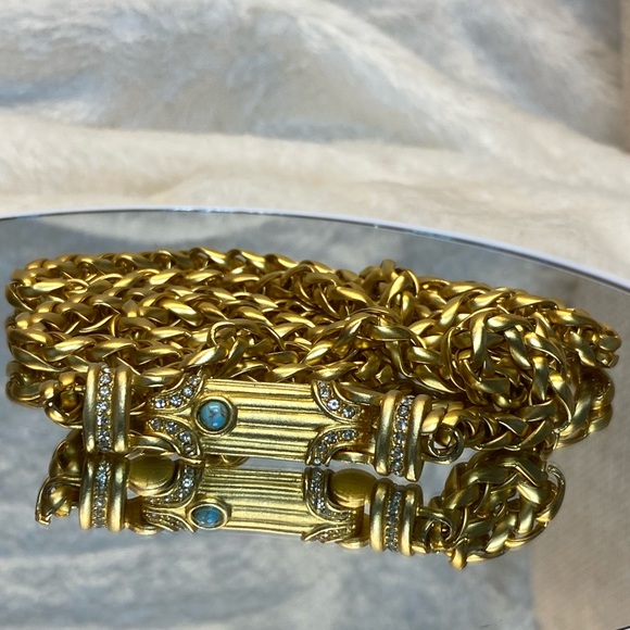 Vintage Matte Gold Tone Wheat Chain
Necklace W/ Rhinestone on Bar Pendant 36” - Picture 6 of 14